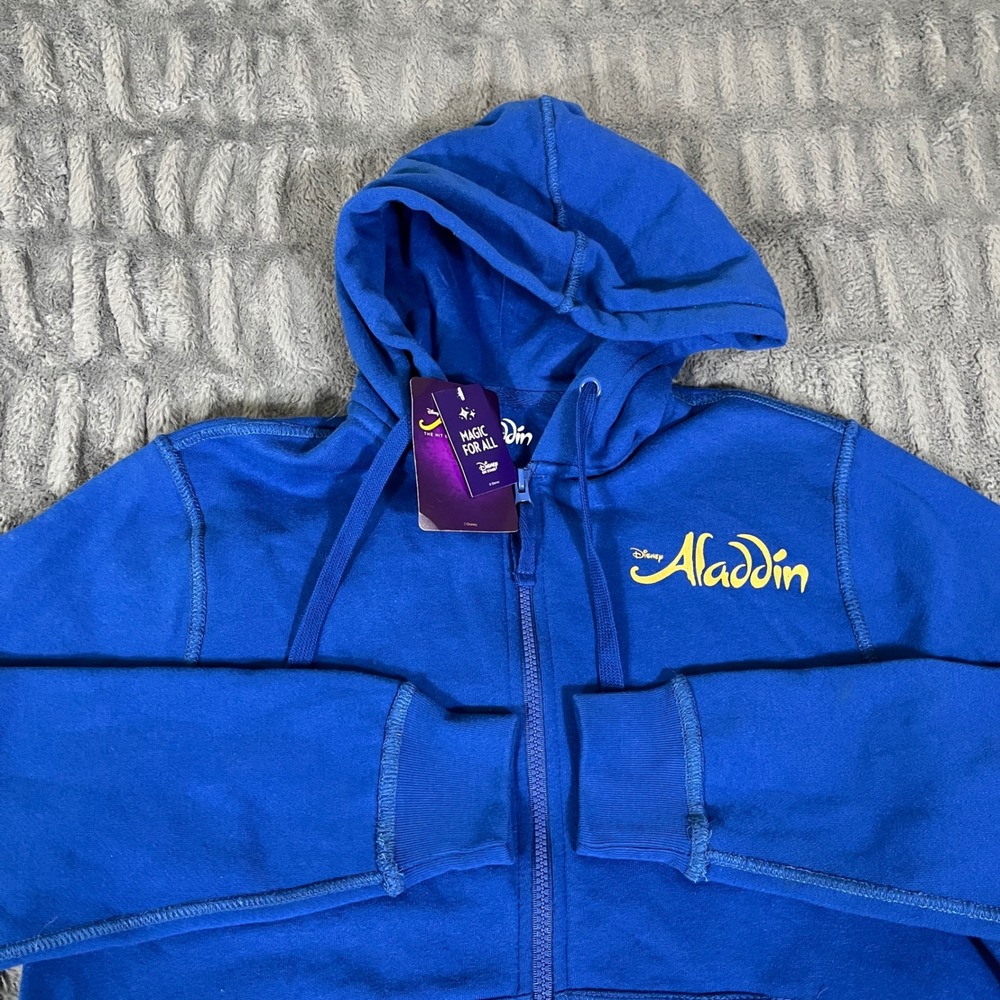 Disney Aladdin Genie Full Zip Hoodie Royal Blue Graphic Sweatshirt XXS NWT
